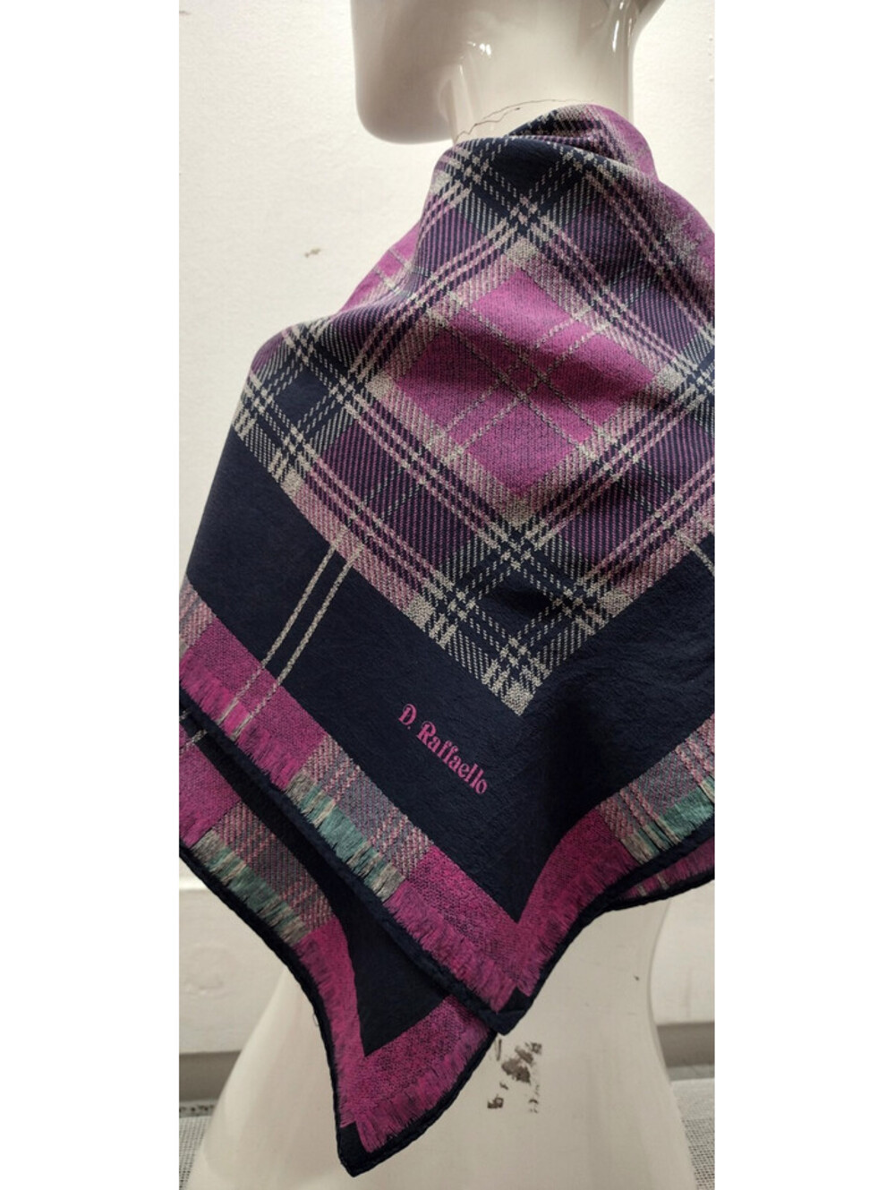 Vintage D. Raffaello Fine Silk Large Square Scarf 1990s Grungle Plaid 90s Colors
